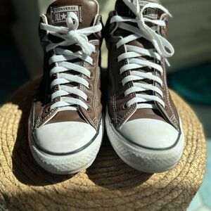 Converse Chuck Taylor All Star High Top Leather Sneakers - Brown & White
